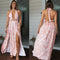 Printed Halterneck Women's Resort Style Slit Maxi Dress - ROUTINE FASHION
